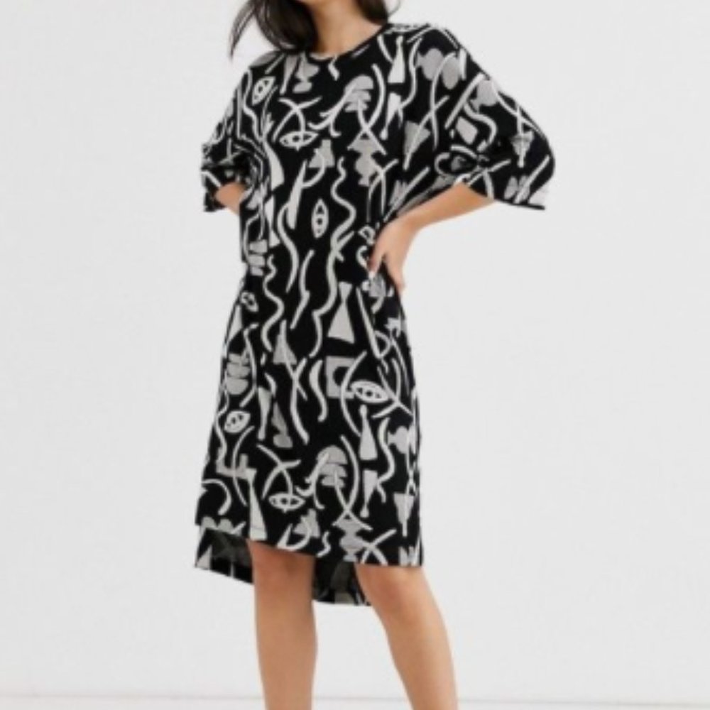 MONKI | Abstract Print Black & Silver Dress